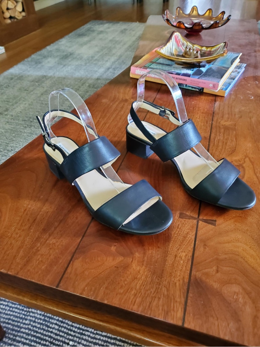 Alex Marie Calina Leather Navy Block Heel Sling Back Open Toe Sandals - Picture 3 of 10